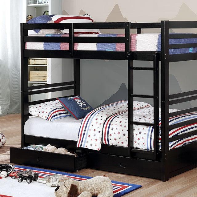 California CM-BK588T-BK Black Transitional Twin/Twin Bunk Bed By Furniture Of America - sofafair.com
