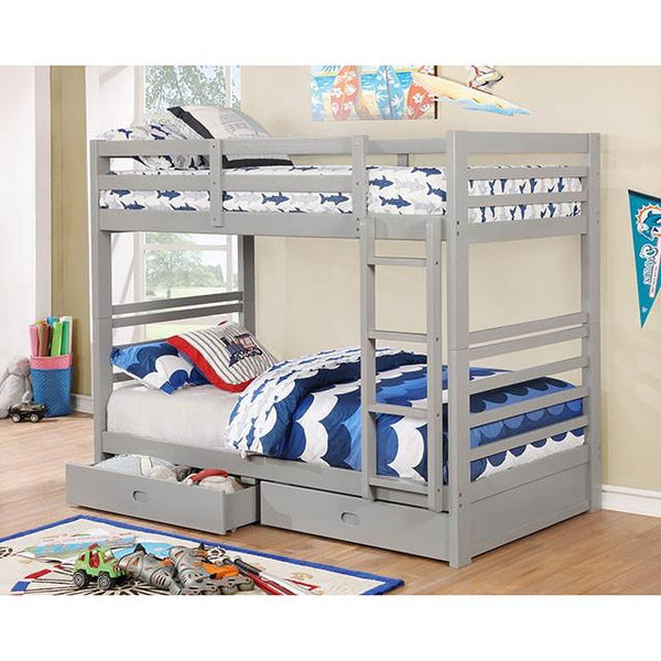 California CM-BK588T-GY Gray Transitional Twin/Twin Bunk Bed By Furniture Of America - sofafair.com