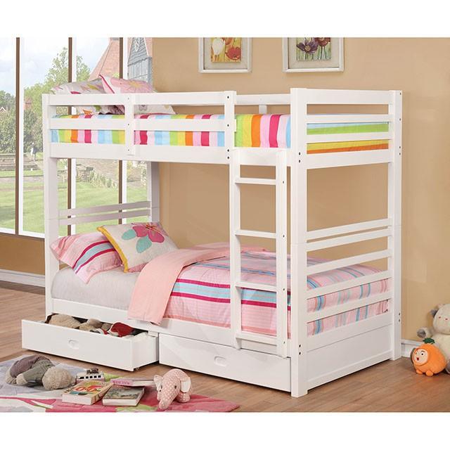 California CM-BK588T-WH White Transitional Twin/Twin Bunk Bed By Furniture Of America - sofafair.com