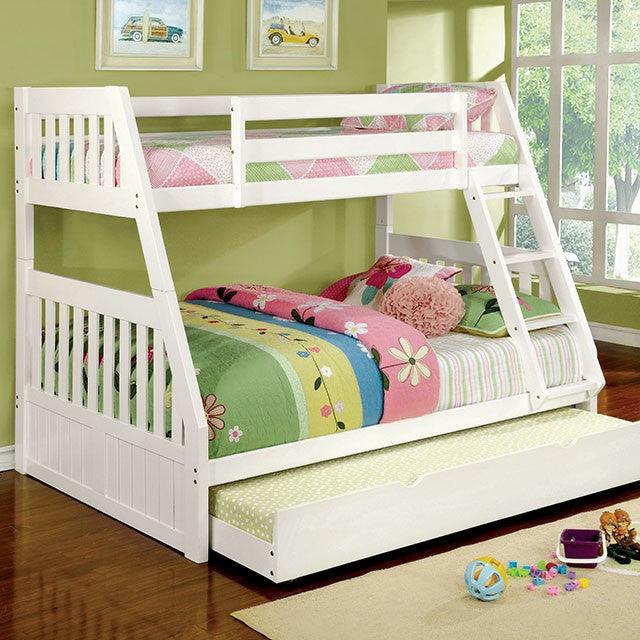 Canberra CM-BK607WH White Cottage Twin/Full Bunk Bed By Furniture Of America - sofafair.com