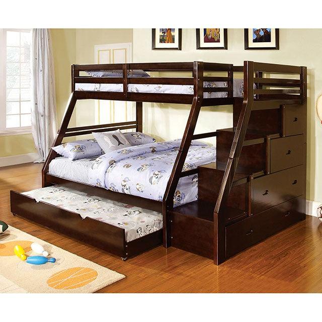 Ellington CM-BK611EX Dark Walnut Transitional Twin/Full Bunk Bed By Furniture Of America - sofafair.com
