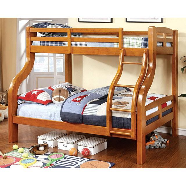Solpine CM-BK618 Oak Transitional Twin/Full Bunk Bed By Furniture Of America - sofafair.com