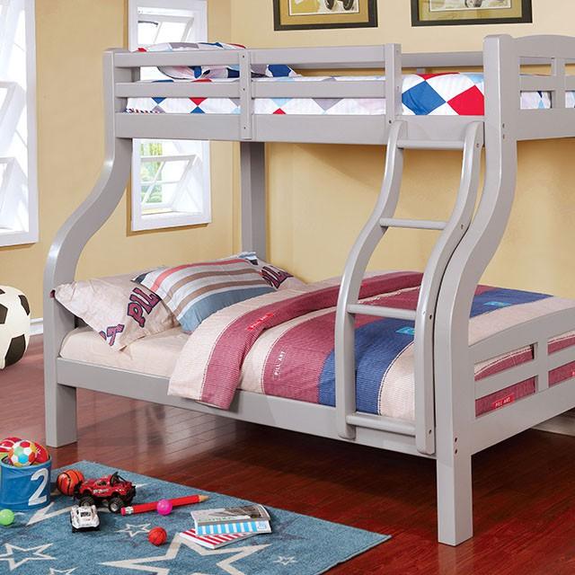Solpine CM-BK618GY Gray Transitional Twin/Full Bunk Bed By Furniture Of America - sofafair.com