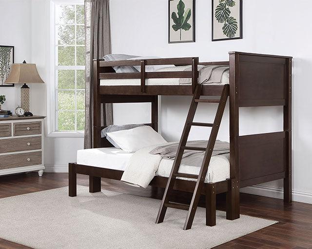Stamos CM-BK658WN-TF Walnut Transitional Twin/Full Bunk Bed By Furniture Of America - sofafair.com