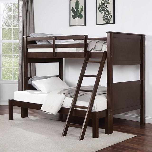 Stamos CM-BK658WN-TF Walnut Transitional Twin/Full Bunk Bed By Furniture Of America - sofafair.com