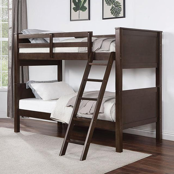 Stamos CM-BK658WN-TT Walnut Transitional Twin/Twin Bunk Bed By Furniture Of America - sofafair.com