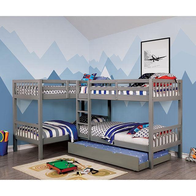 Marquette CM-BK904GY Gray Transitional Quadruple Twin Bunk Bed By Furniture Of America - sofafair.com