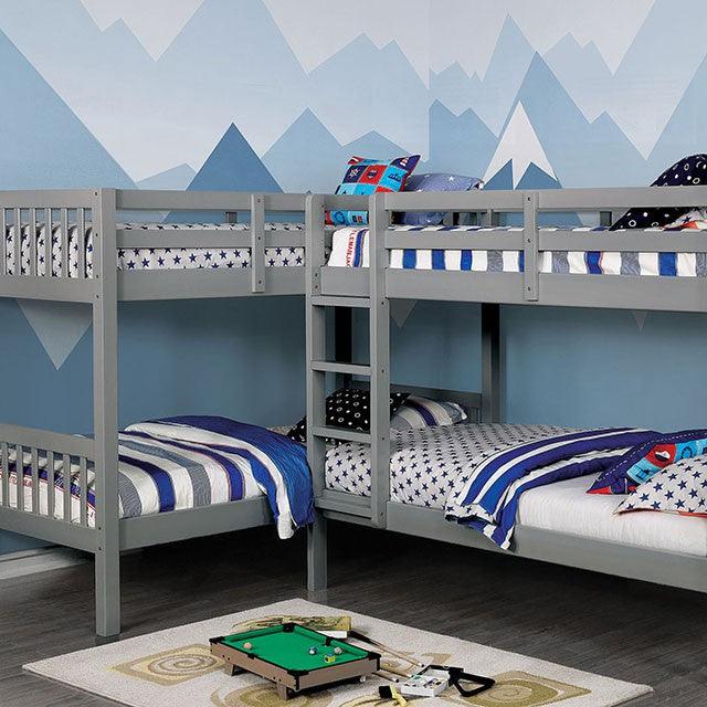 Marquette CM-BK904GY Gray Transitional Quadruple Twin Bunk Bed By Furniture Of America - sofafair.com