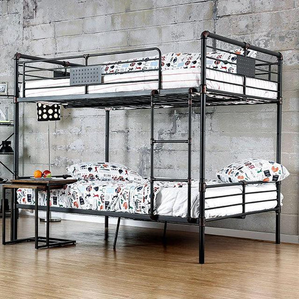 Olga CM-BK913FF Antique Black Industrial Full/Full Bunk Bed By Furniture Of America - sofafair.com