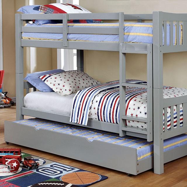 Cameron CM-BK929GY Gray Transitional Twin/Twin Bunk Bed, Gray By Furniture Of America - sofafair.com