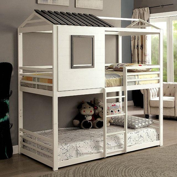 Stockholm CM-BK935 White/Gun Metal Novelty Twin/Twin Bunk Bed By Furniture Of America - sofafair.com