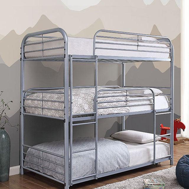 Opal CM-BK937SV Silver Contemporary Twin/Twin/Twin Bunk Bed By Furniture Of America - sofafair.com