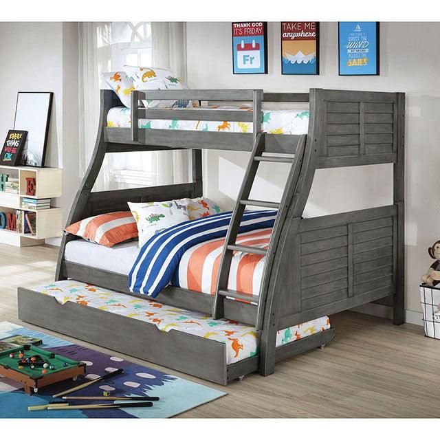 Hoople CM-BK963GY Gray Transitional Twin/Full Bunk Bed By Furniture Of America - sofafair.com