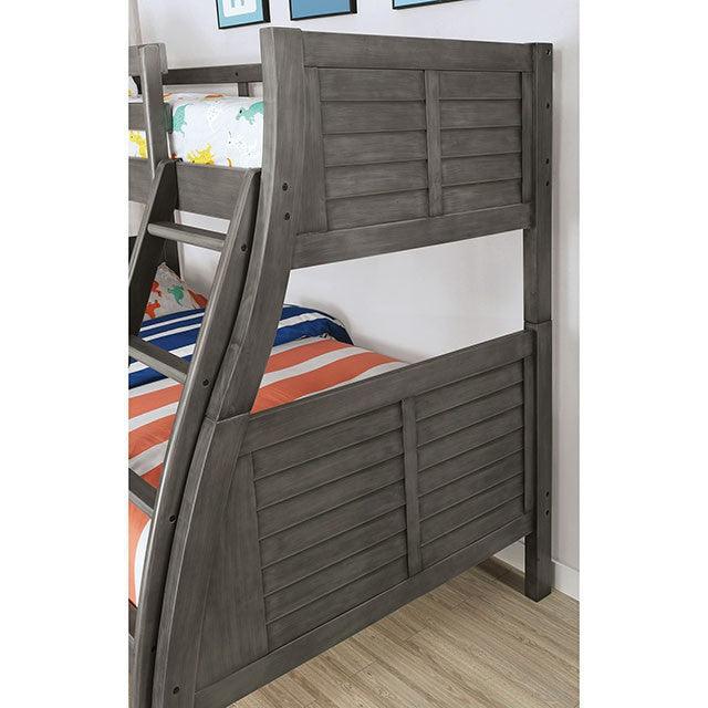 Hoople CM-BK963GY Gray Transitional Twin/Full Bunk Bed By Furniture Of America - sofafair.com