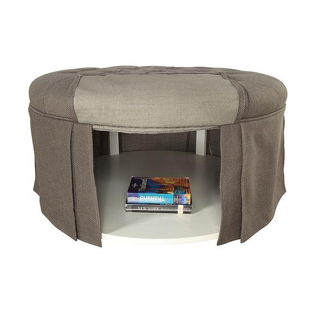 Claes CM-BN6175GY Gray Transitional Round Ottoman By Furniture Of America - sofafair.com