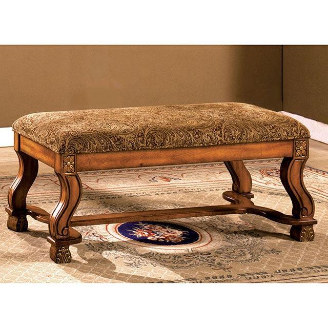 Bench by Furniture Of America Vale Royal CM-BN6620 Antique Oak/Pattern Traditional - sofafair.com