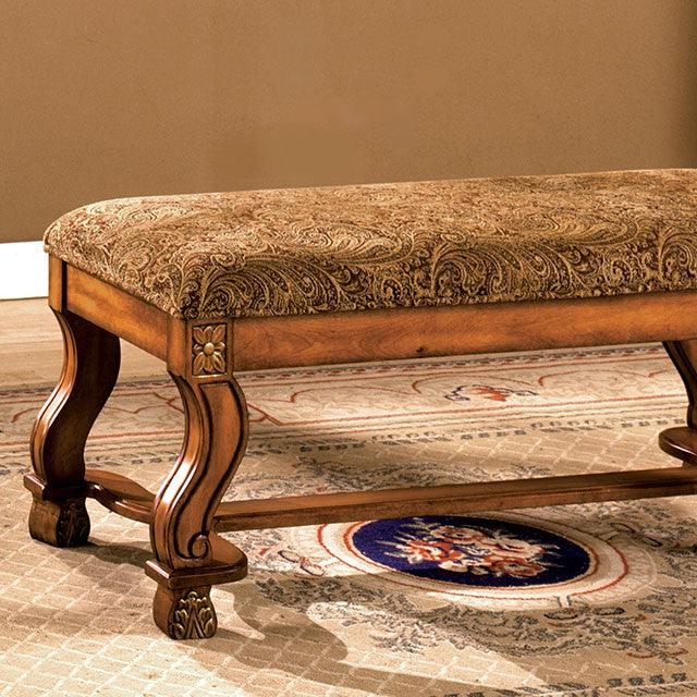 Bench by Furniture Of America Vale Royal CM-BN6620 Antique Oak/Pattern Traditional - sofafair.com
