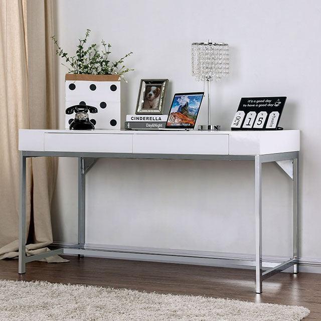 Loke CM-DK5204 White/Chrome Contemporary Desk By Furniture Of America - sofafair.com