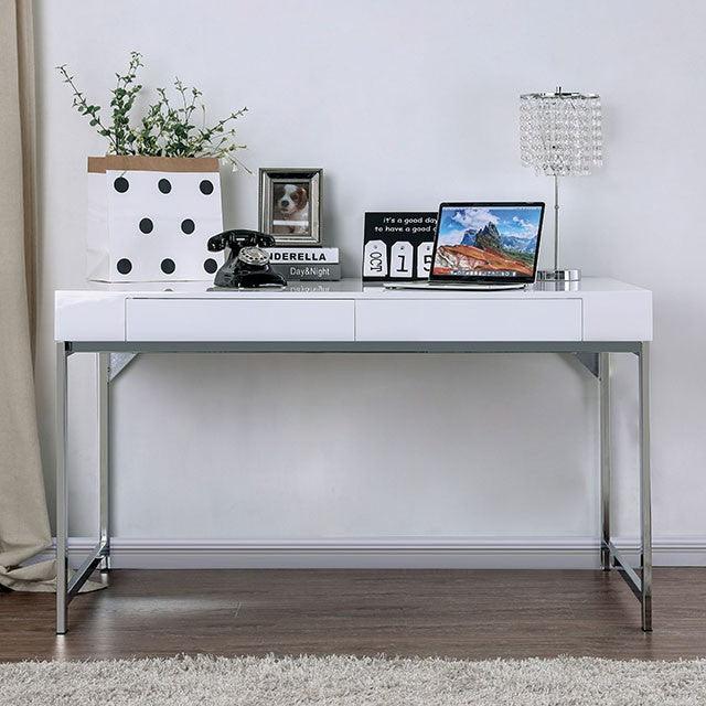 Loke CM-DK5204 White/Chrome Contemporary Desk By Furniture Of America - sofafair.com