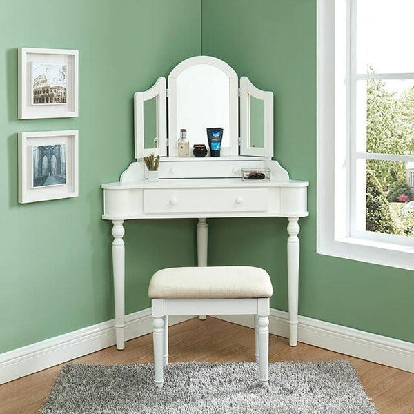 Kasey CM-DK5849WH White Transitional Vanity w/ Stool By Furniture Of America - sofafair.com