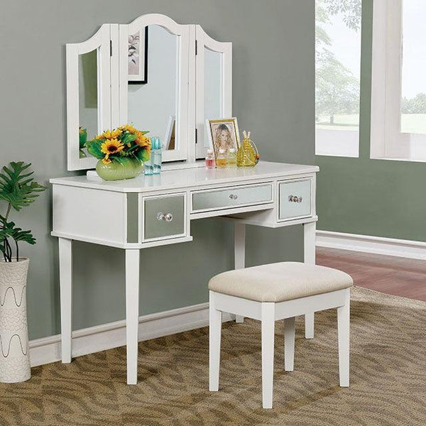 Clarisse CM-DK6148WH White Contemporary Vanity w/ Stool By Furniture Of America - sofafair.com