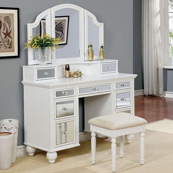 Tracy CM-DK6162WH White Transitional Vanity w/ Stool By Furniture Of America - sofafair.com