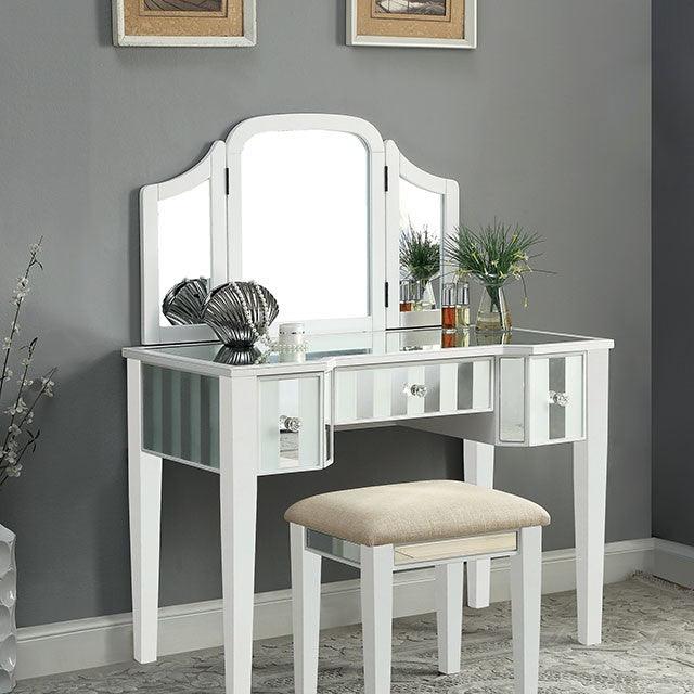 Cyndi CM-DK6361WH White Transitional Vanity w/ Stool By Furniture Of America - sofafair.com