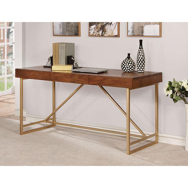 Halstein CM-DK6447 Light Walnut/Gold Contemporary Desk By Furniture Of America - sofafair.com