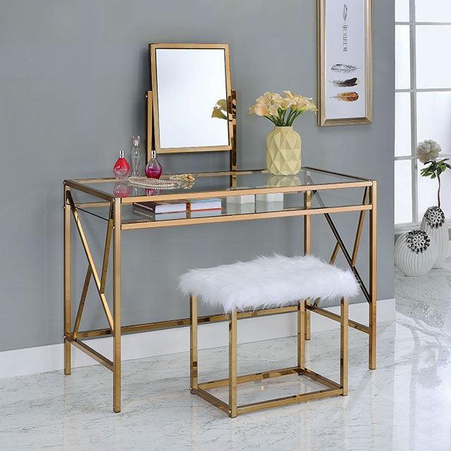 Lismore CM-DK6707CPN Champagne Contemporary Vanity w/ Stool By Furniture Of America - sofafair.com