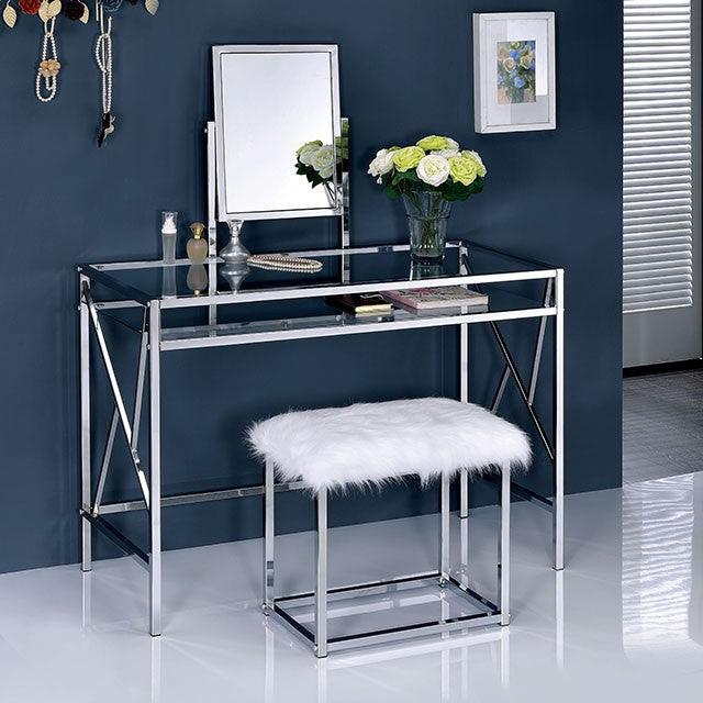 Lismore CM-DK6707CRM Chrome Contemporary Vanity w/ Stool By Furniture Of America - sofafair.com