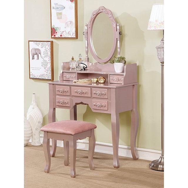 Vanity W/ Stool by Furniture Of America Harriet CM-DK6845RG Rose Gold Traditional - sofafair.com