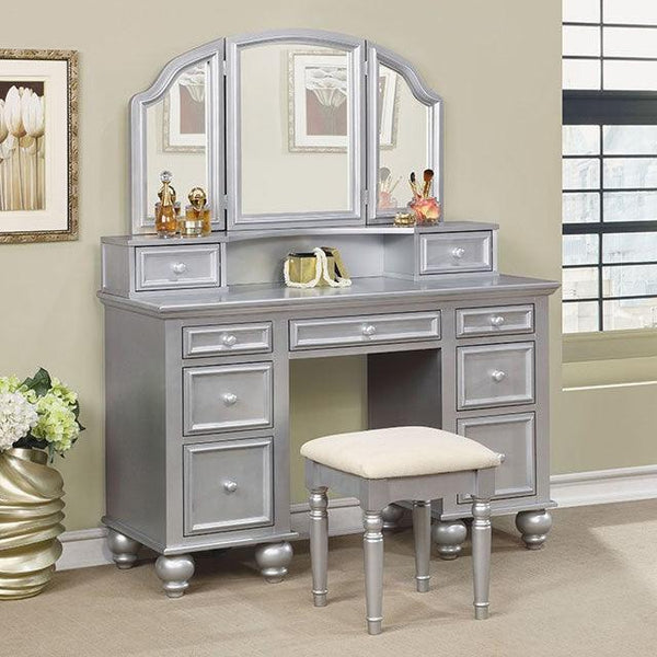 Athy CM-DK6848SV Silver Transitional Vanity w/ Stool By Furniture Of America - sofafair.com