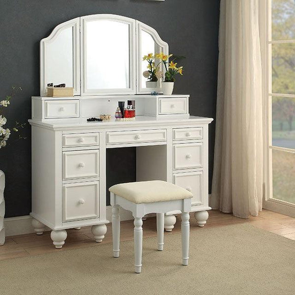Athy CM-DK6848WH White Transitional Vanity w/ Stool By Furniture Of America - sofafair.com