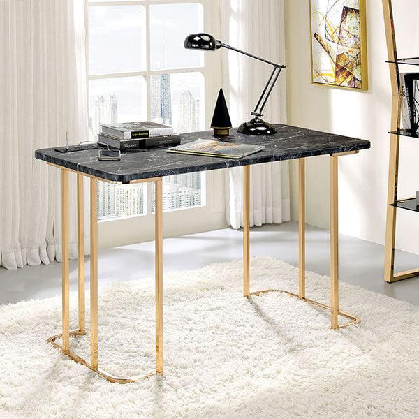 Delphine CM-DK919BK Gold/Black Contemporary Desk By Furniture Of America - sofafair.com