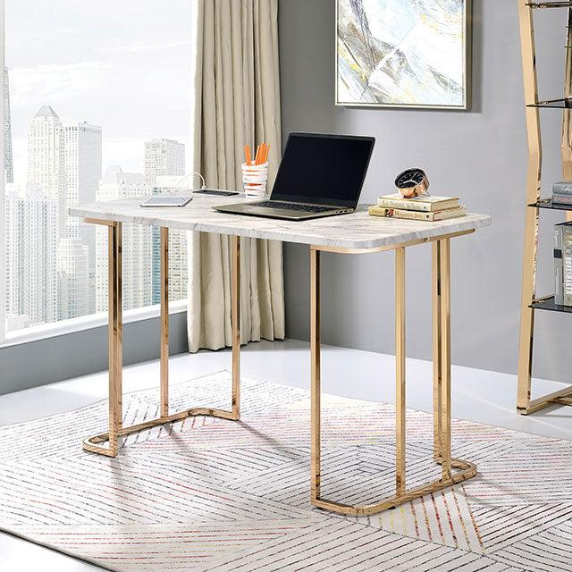 Delphine CM-DK919WH Gold/White Contemporary Desk By Furniture Of America - sofafair.com