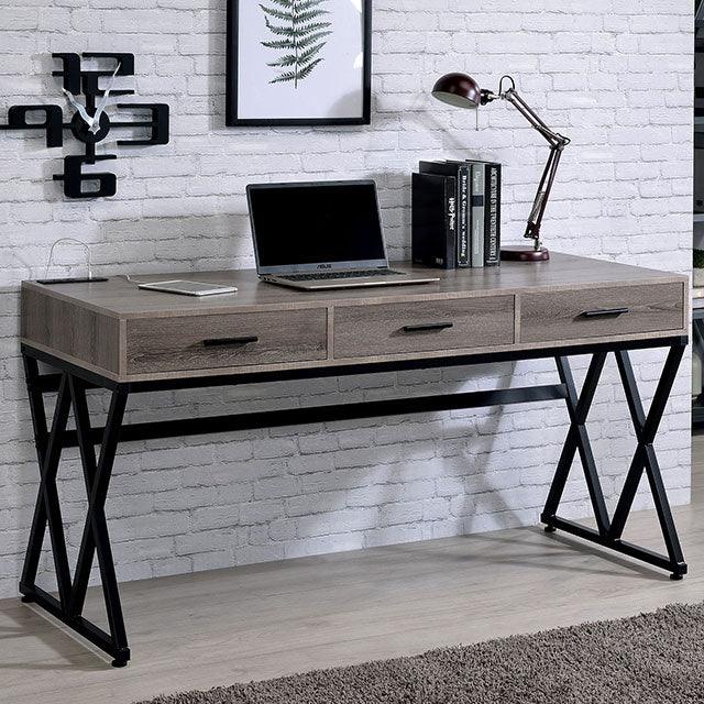 Madras CM-DK921 Gray/Sand Black Industrial Desk By Furniture Of America - sofafair.com