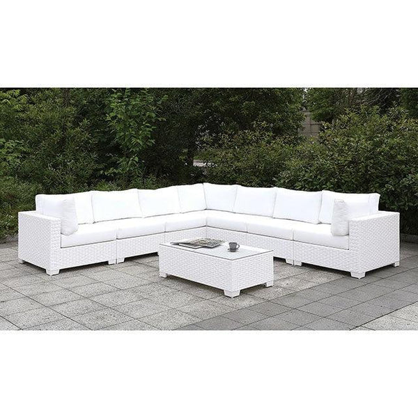 Somani CM-OS2128WH-SET8 White Contemporary L-Sectional + Coffee Table By Furniture Of America - sofafair.com