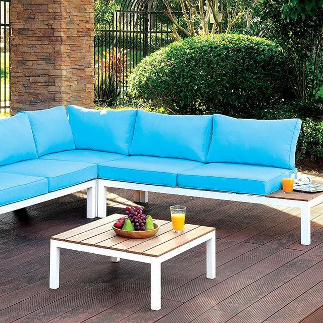 Winona CM-OS2580 White/Oak/Blue Contemporary Patio Sectional w/ Ottoman By Furniture Of America - sofafair.com