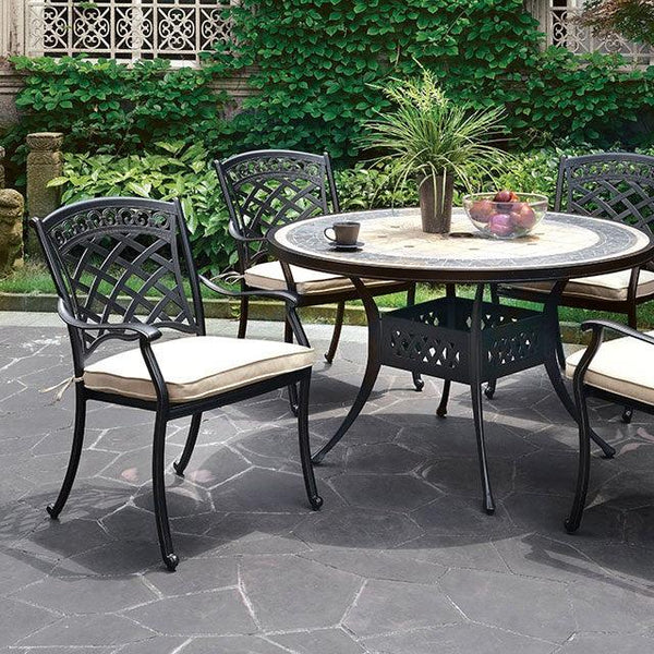Charissa CM-OT2125-RT Antique Black Transitional Round Patio Table By Furniture Of America - sofafair.com
