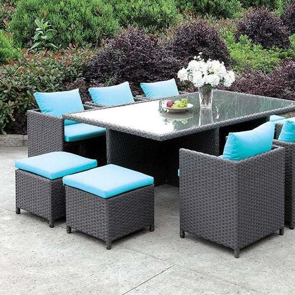 Ashanti CM-OT2127 Brown/Turquoise Contemporary 11 Pc. Patio Dining Set By Furniture Of America - sofafair.com
