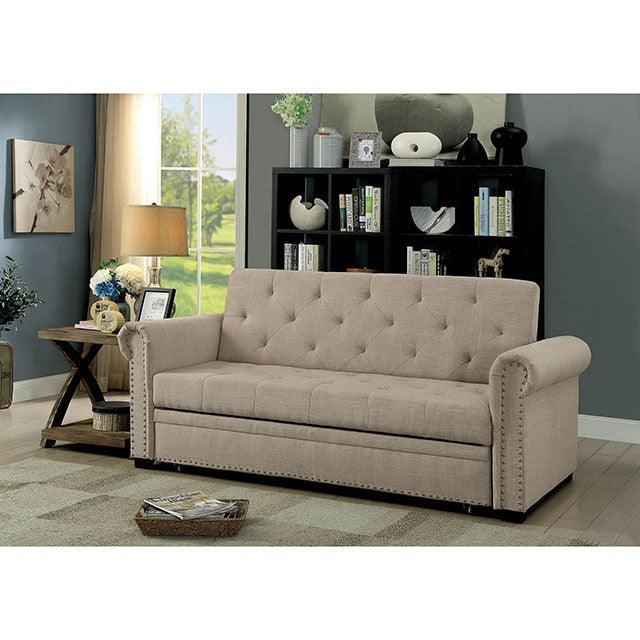 Iona CM2603 Beige Transitional Futon Sofa By Furniture Of America - sofafair.com