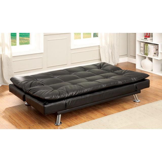 Hauser CM2677BK Black/Chrome Contemporary Futon Sofa By Furniture Of America - sofafair.com