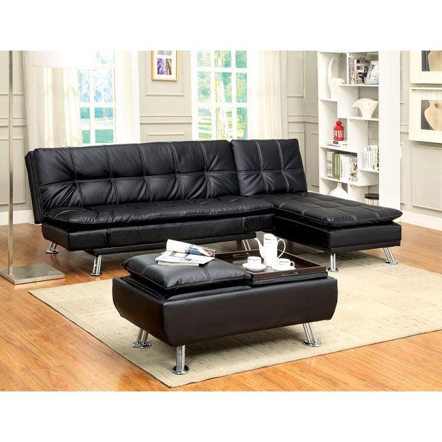 Hauser CM2677BK-OT Black/Chrome Contemporary Ottoman By Furniture Of America - sofafair.com