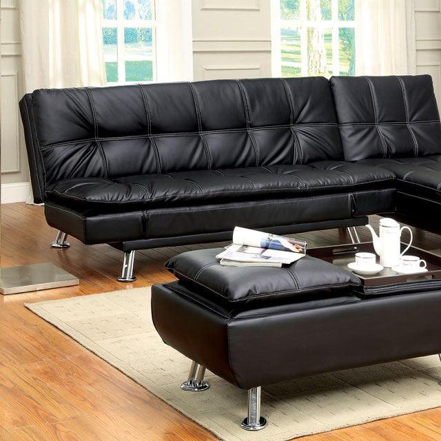 Hauser CM2677BK Black/Chrome Contemporary Futon Sofa By Furniture Of America - sofafair.com