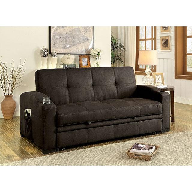 Mavis CM2691 Dark Brown Transitional Futon Sofa By Furniture Of America - sofafair.com