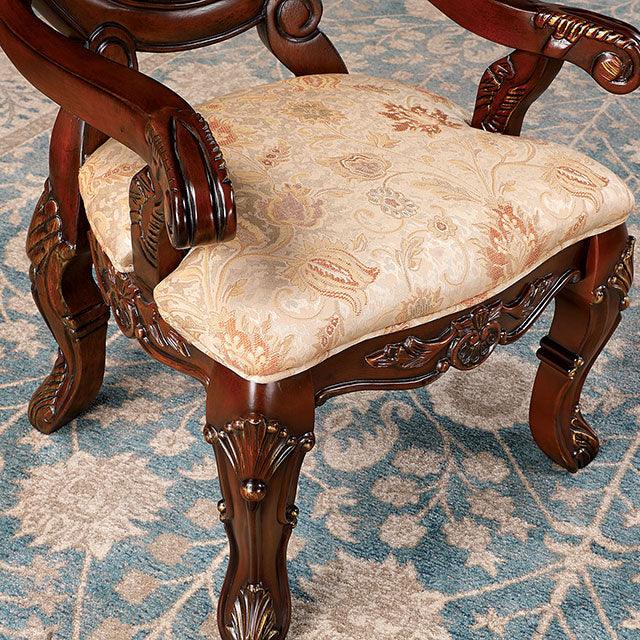 Normandy CM3145AC Brown Cherry/Tan Traditional Arm Chair (2/Box) By Furniture Of America - sofafair.com