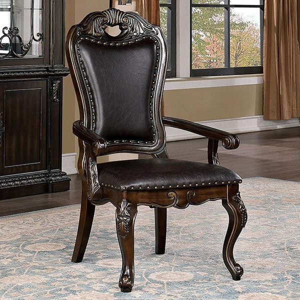 Lombardy CM3146AC Walnut/Dark Brown Traditional Arm Chair (2/Box) By Furniture Of America - sofafair.com