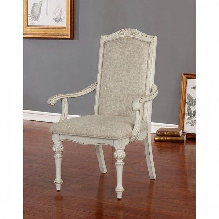 Arcadia CM3150WH-AC Antique White Rustic Arm Chair By furniture of america - sofafair.com