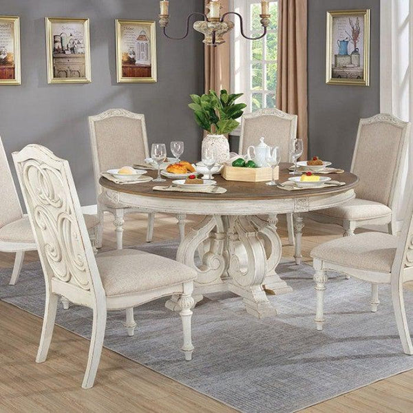 Arcadia CM3150WH-RT Antique White/Ivory Rustic Round Table By furniture of america - sofafair.com