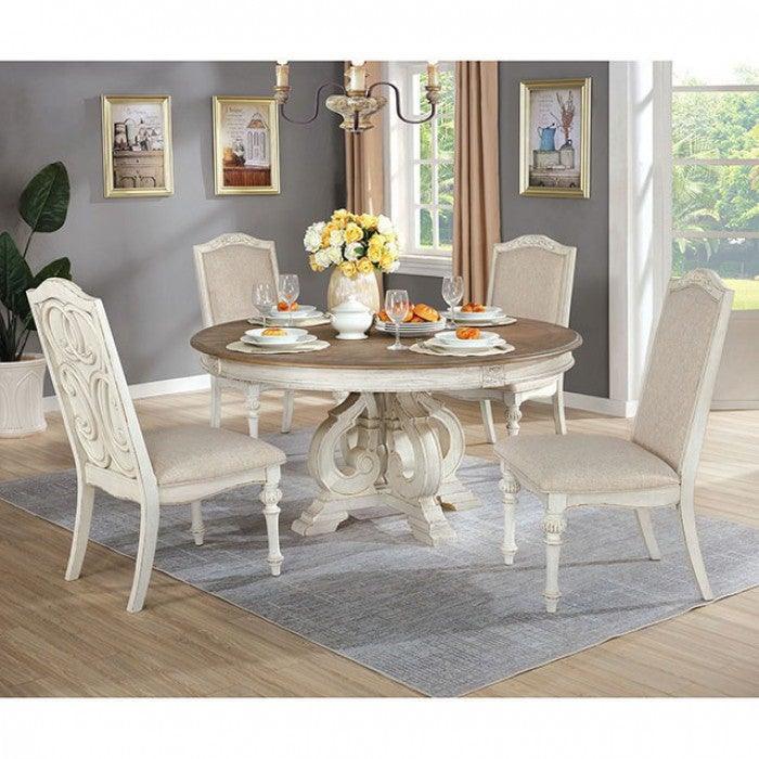 Arcadia CM3150WH-RT Antique White/Ivory Rustic Round Table By furniture of america - sofafair.com